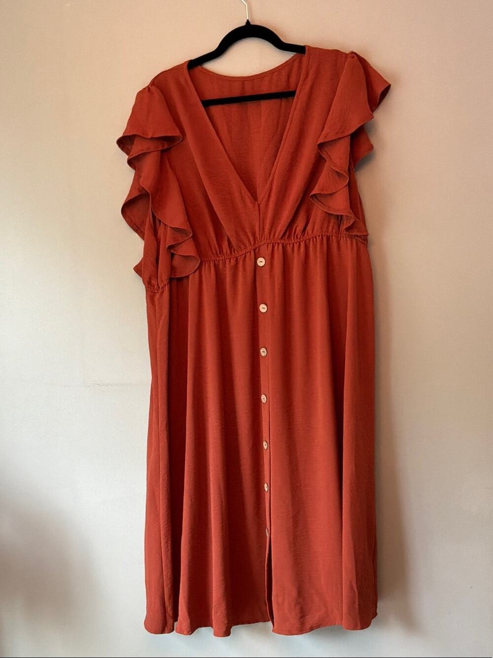SHEIN Curve Ruffle Midi Dress Women 4XL Rust Button Front Cottagecore Boho